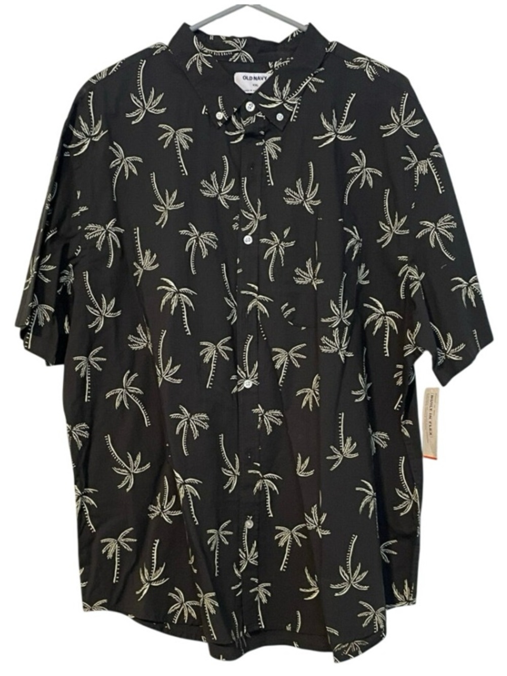 Old Navy Black Short-Sleeve Palm Print Button-Down Shirt